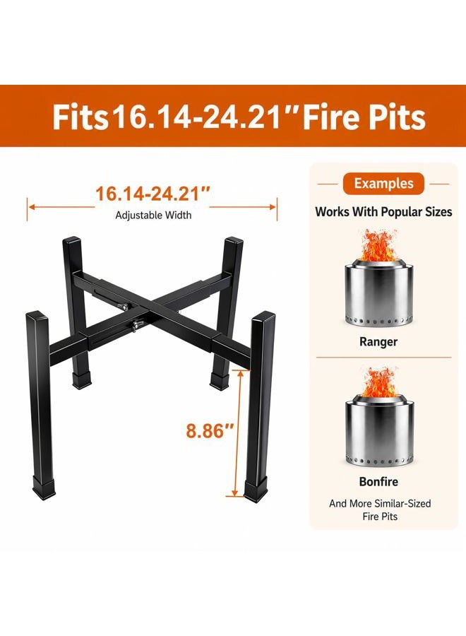 Tanfix 16-24 Inch Fire Pit Stand Stainless Steel Base for Solo Stove Bonfire Ranger and other Retractable Foldable Fire pit Holder with Optional Wheels and Heat Protection Disk Outdoor (Cross Fixed) - Image 2