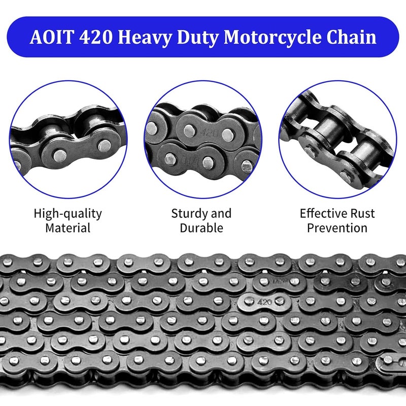 AOIT 420 Motorcycle Chain 132 Links - 420 Chain for 50 70 90 110 125cc 212cc TaoTao Coolster Apollo Baja Kazuma Chinese ATV, 420 Chain for Mini Bike Go Kart, Free Chain Breaker Included - Image 3