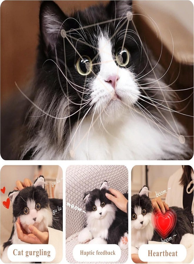 Chongker Interactive Companion Robot Cat Pets, Black Cat Stuffed Animals with Small Scarf, Emotional Support Plush with Voice Response, Realistic Heartbeat, Purring Sounds, Volume Control, Rechargeable - Image 2