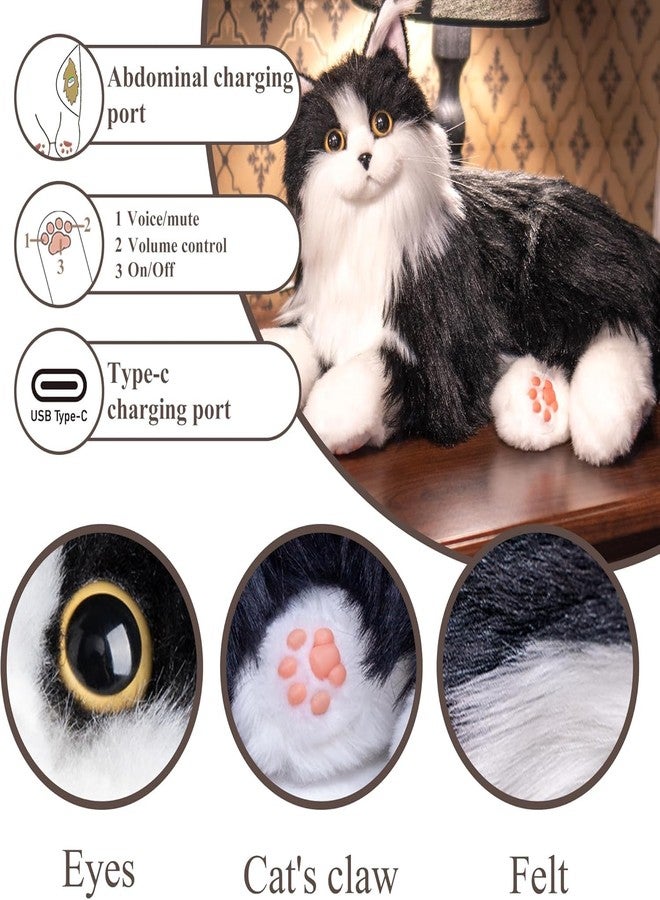 Chongker Interactive Companion Robot Cat Pets, Black Cat Stuffed Animals with Small Scarf, Emotional Support Plush with Voice Response, Realistic Heartbeat, Purring Sounds, Volume Control, Rechargeable - Image 3