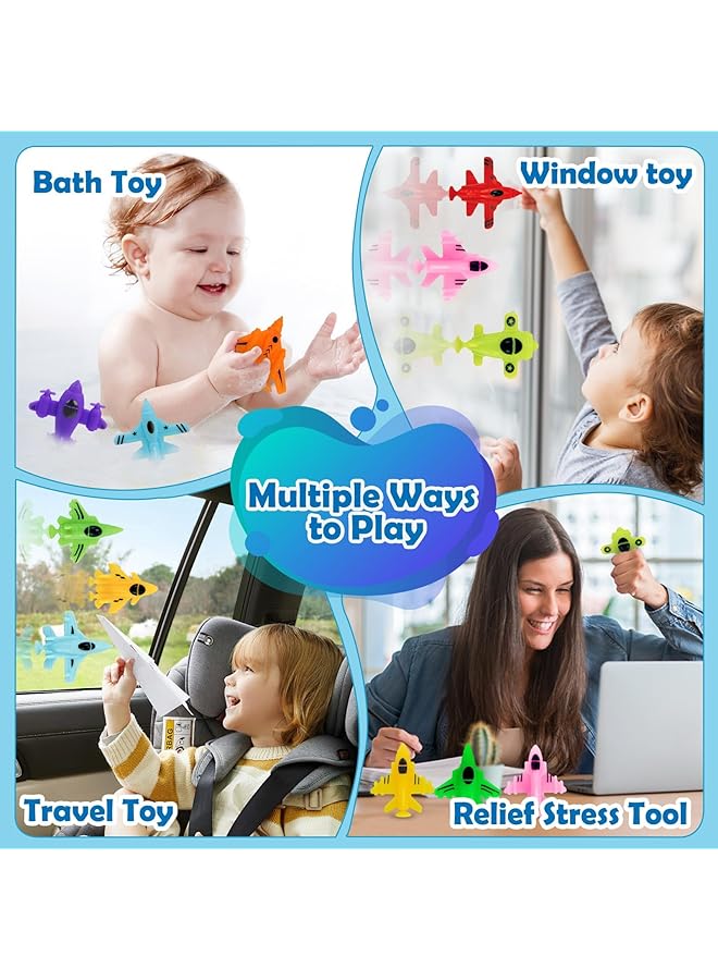 KASTWAVE Baby Suction Cup Toys 16Pcs Silicone No Hole Mold Free Bath Toy With Mesh Bag Storage Airplane Sucker Bath Toys For Kids Ages 4 8 Toddler Bath Toys Connect Build Create Travel Toys - Image 2