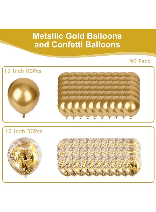 90PCS 12-inch Balloons with Gold Ribbon for Party Birthday Wedding Bridal Shower Decorations  - Image 2