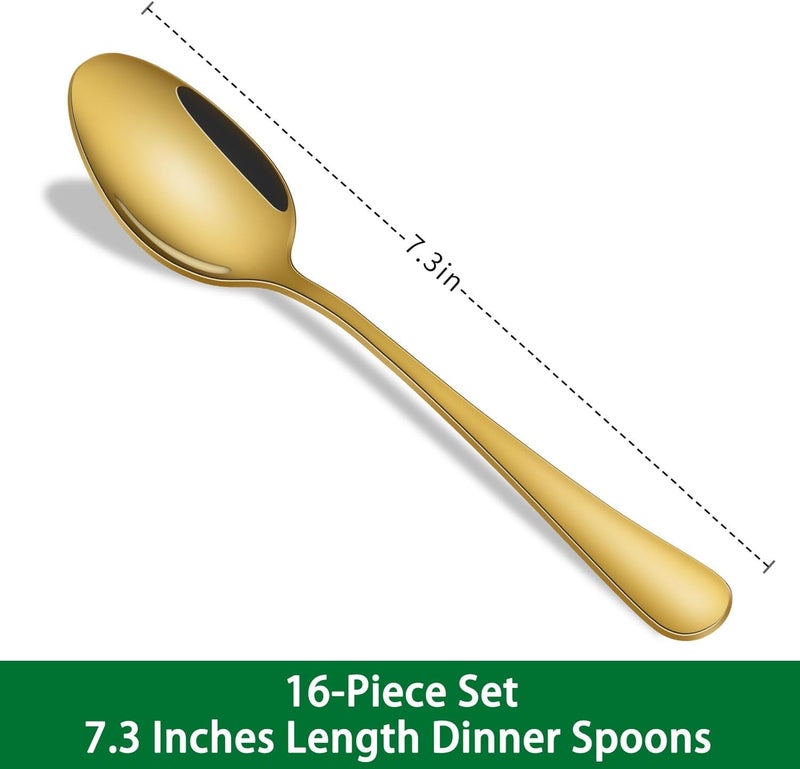Dehov 16-Piece 7.3 Inches Gold Soup Spoon,Gold Stainless Steel Dinner Spoons,Durable Tablespoons Set For Restaurant,Hotel,Silverware Spoons - Image 2