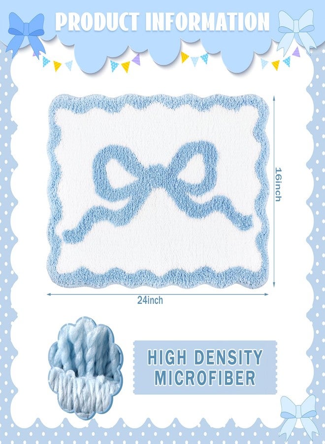 Tinideya Blue Scalloped Bow Bathroom Mat 16" x 24" Non Slip Coquette Bow Rug Cute Aesthetic Scallop Carpet Preppy Room Decor Microfiber Absorbent Bath Rug for Bathroom Bathtub Shower Bedroom - Image 2
