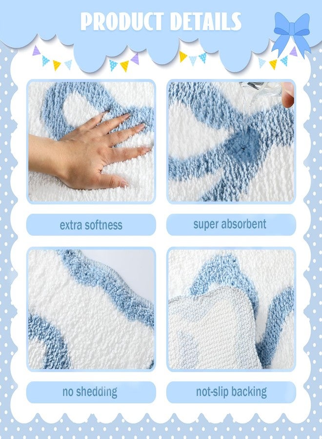 Tinideya Blue Scalloped Bow Bathroom Mat 16" x 24" Non Slip Coquette Bow Rug Cute Aesthetic Scallop Carpet Preppy Room Decor Microfiber Absorbent Bath Rug for Bathroom Bathtub Shower Bedroom - Image 3