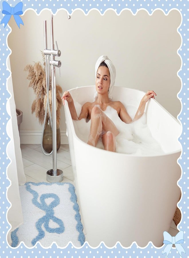 Tinideya Blue Scalloped Bow Bathroom Mat 16" x 24" Non Slip Coquette Bow Rug Cute Aesthetic Scallop Carpet Preppy Room Decor Microfiber Absorbent Bath Rug for Bathroom Bathtub Shower Bedroom - Image 5