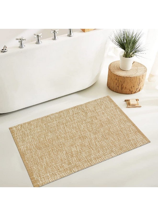 LEEVAN Washable Bathroom Rug 2'X3' Low Profile Entryway Rug Tan Durable Front Door Mat Cotton Reversible Kitchen Mat Boho Bedroom Rug Farmhouse Carpet For Foyer Front Porch Decor - Image 1