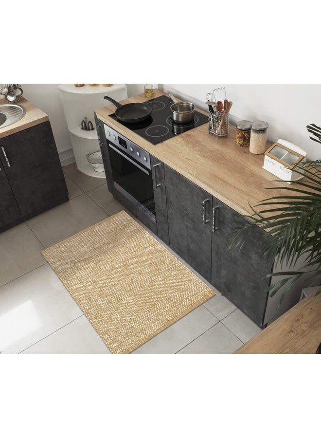 LEEVAN Washable Bathroom Rug 2'X3' Low Profile Entryway Rug Tan Durable Front Door Mat Cotton Reversible Kitchen Mat Boho Bedroom Rug Farmhouse Carpet For Foyer Front Porch Decor - Image 3