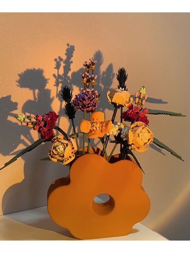 Flower Bouquet Building Decoration Set - Artificial Flowers with Roses, Decorative Home Accessories, Gift,Building Toys,756 Pieces  - Image 1
