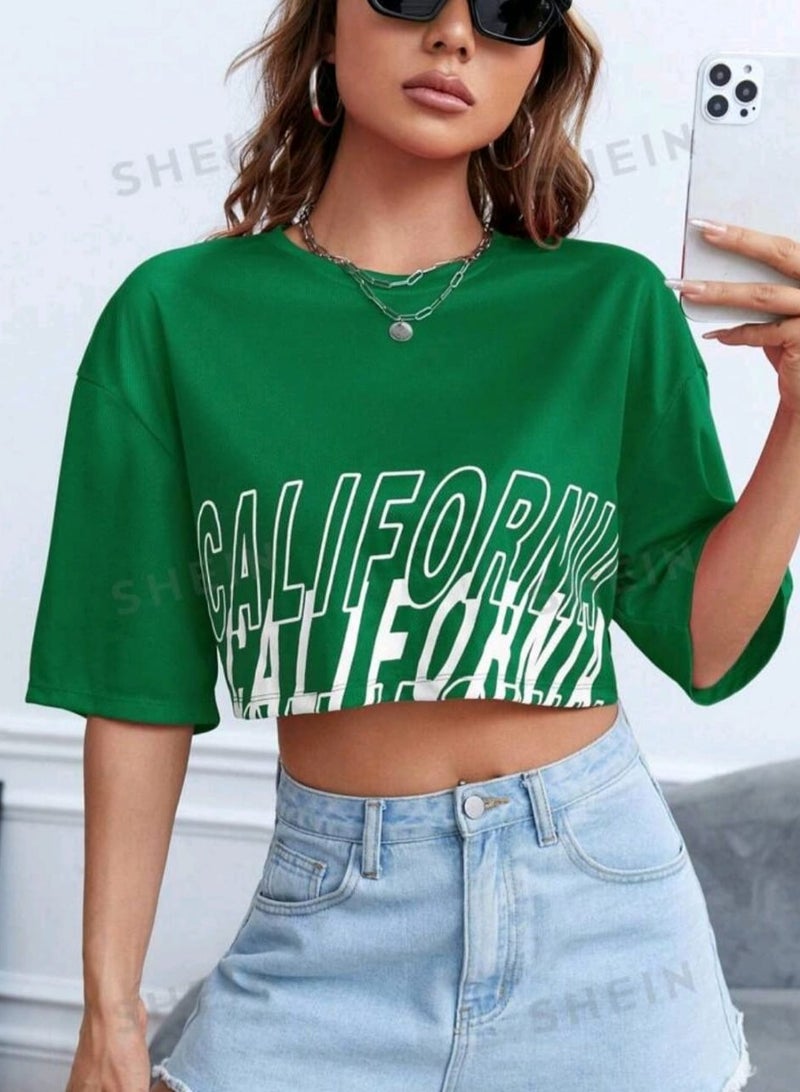 SHEIN EZwear Letter Graphic Drop Shoulder Crop Tee - Image 4