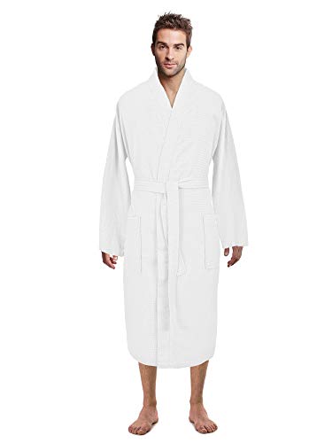 Turkish Linen روب سبا وحمام كيمونو خفيف الوزن من الكتان التركي للرجال - سريع الجفاف - ناعم (كبير، أبيض) - Image 4