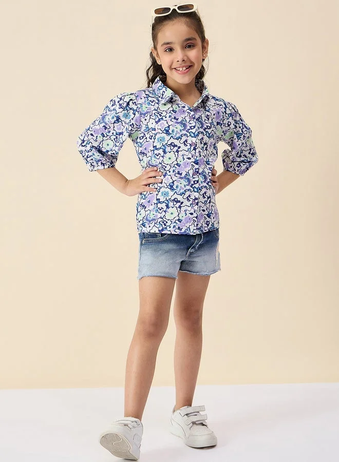 ستايلو بج بلوزة بياقة وأزرار ونقشة زهور للبنات