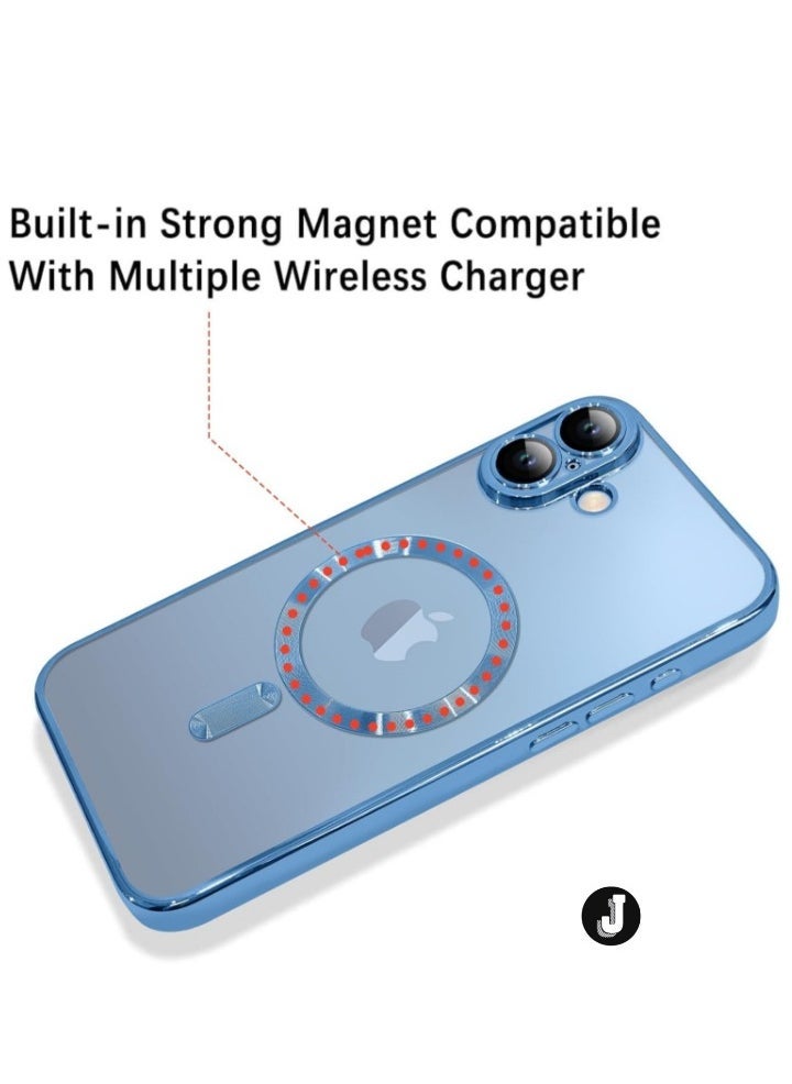 JAJEEK "iPhone 16 Plus Magnetic Case with Built-in Camera Lens Protector – MagSafe Compatible, Soft TPU Anti-Scratch Shockproof Slim Clear Cover for Men & Women (Blue)" - Image 1