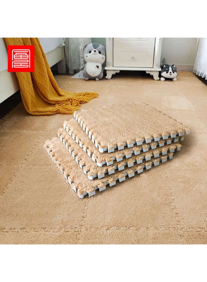 Foojo Plush Square Puzzle Carpet, Living Room Bedroom Full Coverage Soundproof Cool Non-slip, 30cm 10 Pieces, Camel Color - Image 1