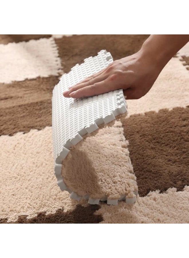 Foojo Plush Square Puzzle Carpet, Living Room Bedroom Full Coverage Soundproof Cool Non-slip, 30cm 10 Pieces, Camel Color - Image 4