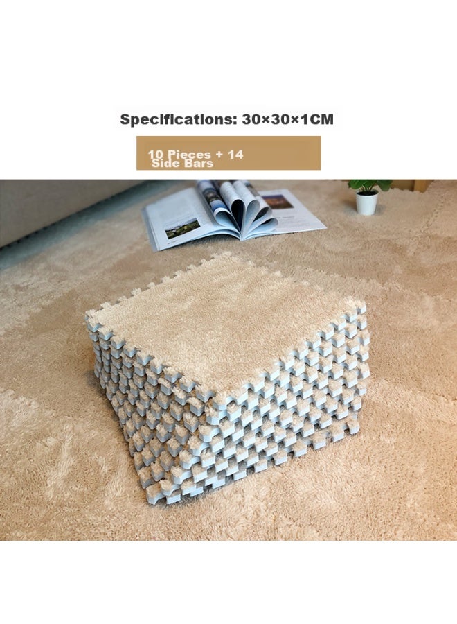 Foojo Plush Square Puzzle Carpet, Living Room Bedroom Full Coverage Soundproof Cool Non-slip, 30cm 10 Pieces, Camel Color - Image 2