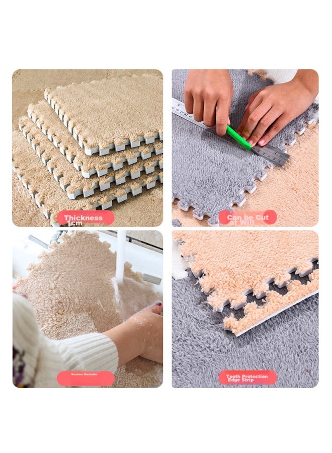 Foojo Plush Square Puzzle Carpet, Living Room Bedroom Full Coverage Soundproof Cool Non-slip, 30cm 10 Pieces, Camel Color - Image 3