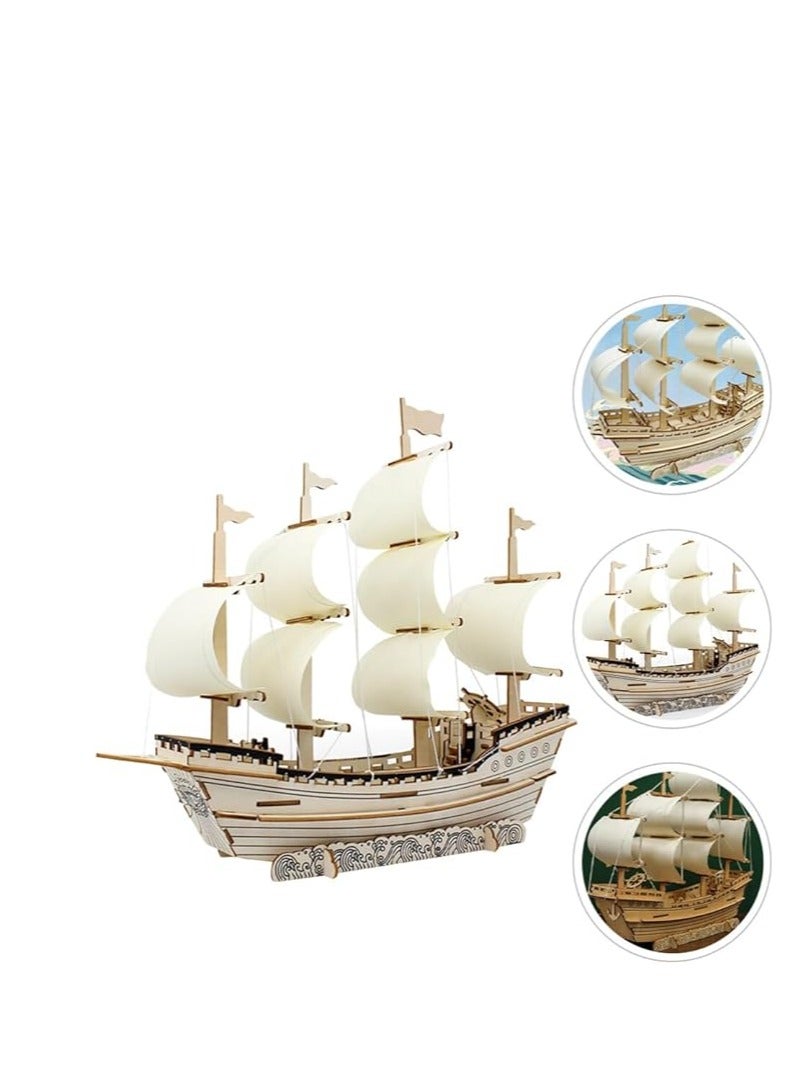 Beauenty 3D Puzzles for Adults DIY 3D Puzzle Sailboat 3D Wooden Sailboat Model Wood Sailboat Model Wooden Models for Adults to Build 3D Wood Puzzle Model Crafts for Adults Model Sailboat - Image 3