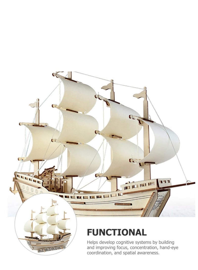 Beauenty 3D Puzzles for Adults DIY 3D Puzzle Sailboat 3D Wooden Sailboat Model Wood Sailboat Model Wooden Models for Adults to Build 3D Wood Puzzle Model Crafts for Adults Model Sailboat - Image 4