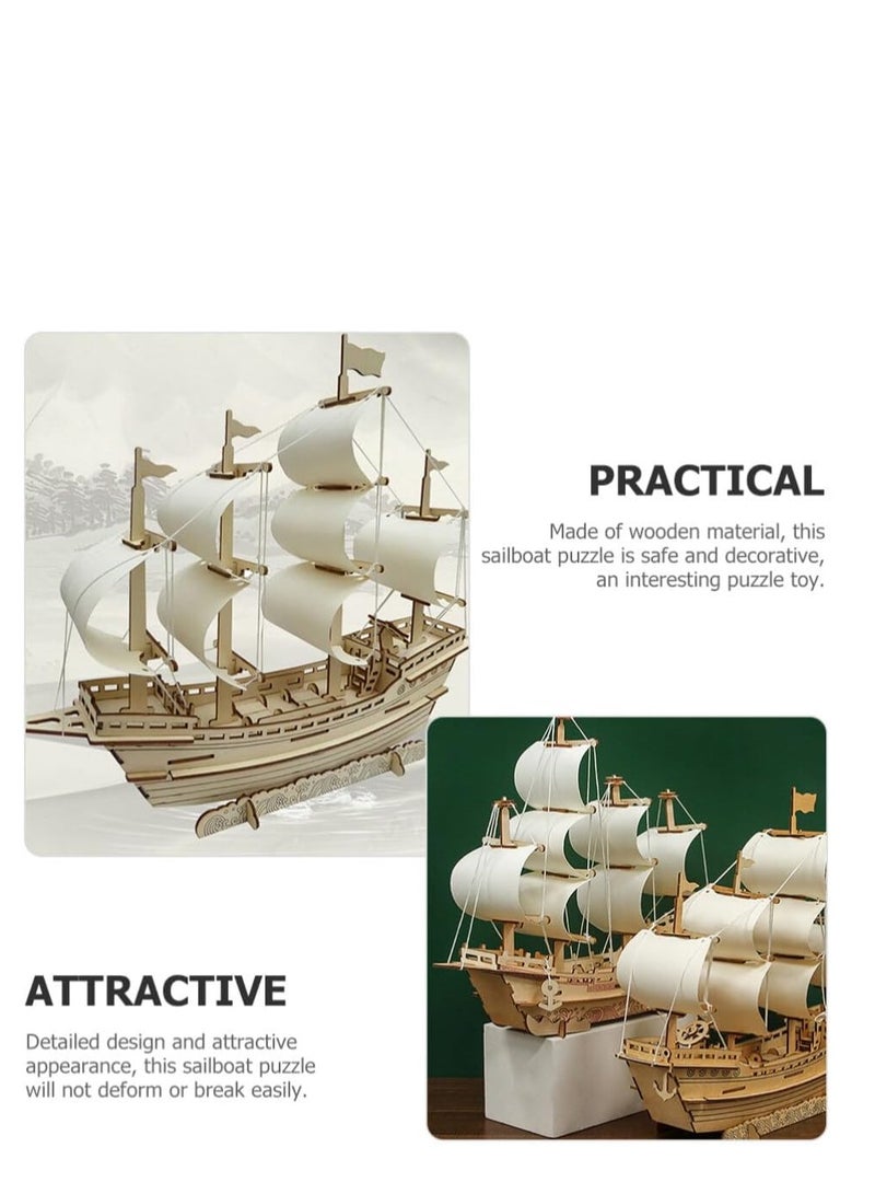 Beauenty 3D Puzzles for Adults DIY 3D Puzzle Sailboat 3D Wooden Sailboat Model Wood Sailboat Model Wooden Models for Adults to Build 3D Wood Puzzle Model Crafts for Adults Model Sailboat - Image 5