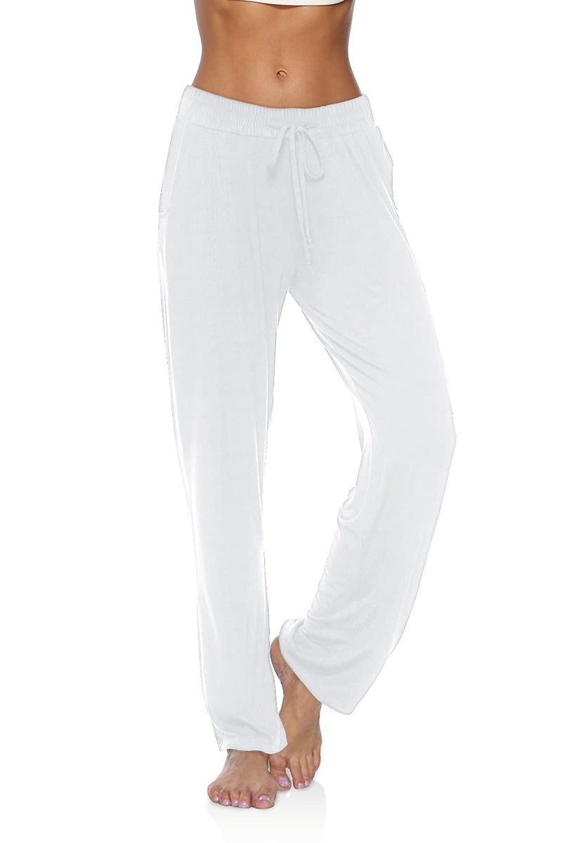 DIBAOLONG Womens Yoga Pants Wide Leg Comfy Drawstring Loose Straight Lounge Running Workout Legging White L - Image 2