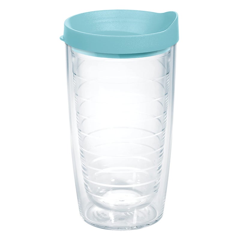 Tervis Clear & Colorful Lidded Made in USA Double Walled Insulated Tumbler Travel Cup Keeps Drinks Cold & Hot, 16oz, Blue Moon Lid - Image 1