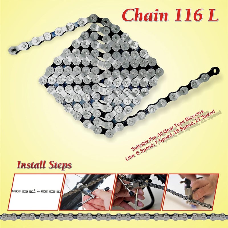 VENTA 6/7/8 Speed Steel Bicycle Chain for 6, 7, 8, 18, and 21-Speed Gear Cycles | 116 Links Narrow 1/2” x 3/32” Design | Durable Smooth Shifting MTB, Road & Mountain Bike Chain - Image 2