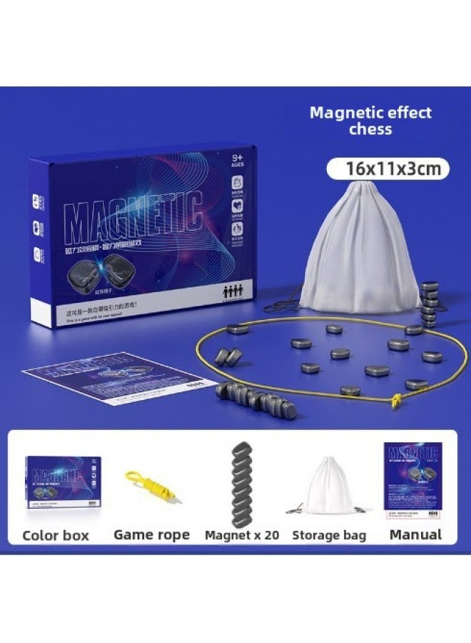 Magnetic Effect Chess Children's Casual Games Interactive Board Games Logical Thinking Magnet Chess Puzzle Toys-Color:Magnetic Effect Chess (Small Color Box Rope Style + Velvet Bag) Messy Stone Chess Pieces Total 280g - Image 2