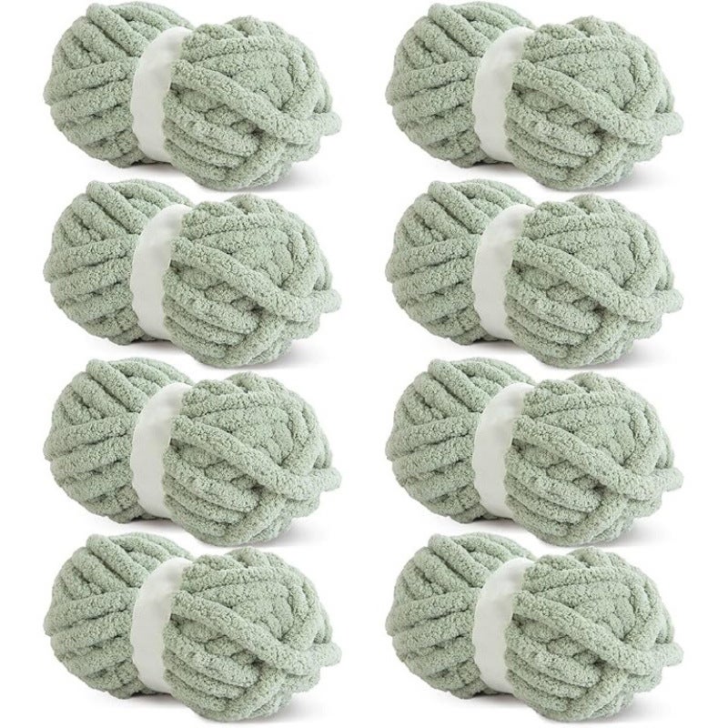 Chunky Chenille Yarn: 8 Oz 27yds 3/4 Inch Diameter Sage Green - 100% Polyester Soft Fluffy Durable Knitting Yarn for Crocheting, Knitting Blankets Hats Scarves Pet Beds - Image 1