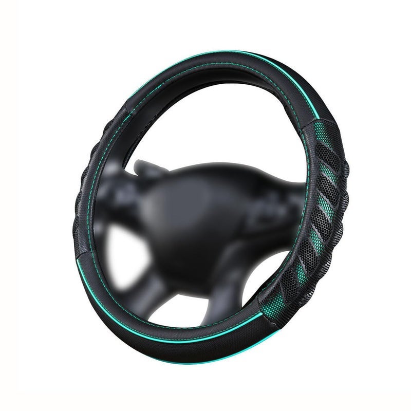 Flying Banner car Steering Wheel Cover Faux Leather Massage Universal fit 3D Honeycomb Hole Anti-Slip Sporty 15 Inches (Mint Green Black)