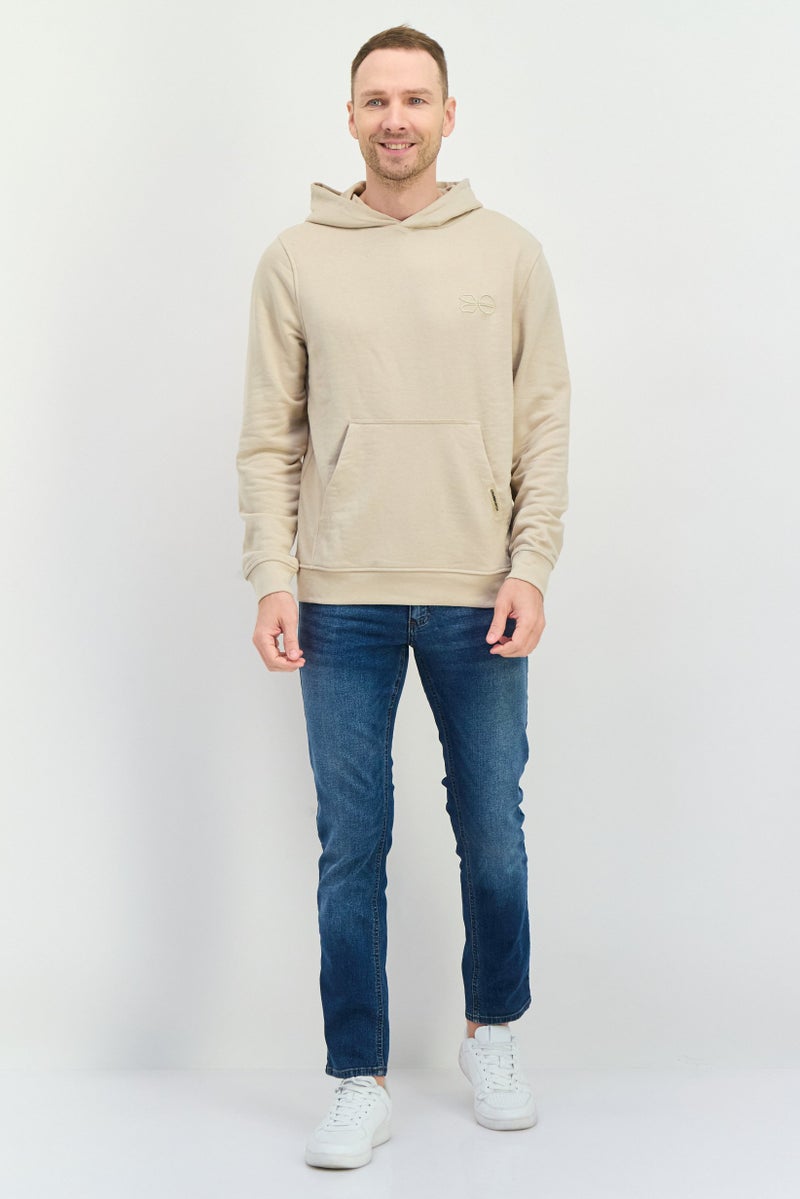 CROSSHATCH Men Embroidered Long Sleeves Hooded Sweatshirt, Light Grey - Image 3