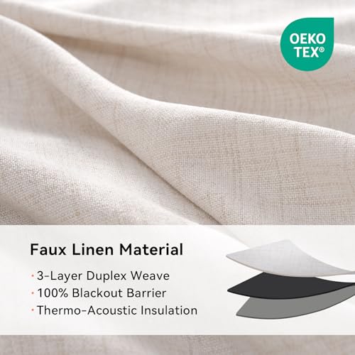 100% Blackout Shield Linen Blackout Curtains for Bedroom, Beige Grommet Curtains for Living Room, Thermal Insulated Room Darkening Drapes for Nursery, Fall Home Decor, 50" W x 84" L, 2 Panels - Image 3