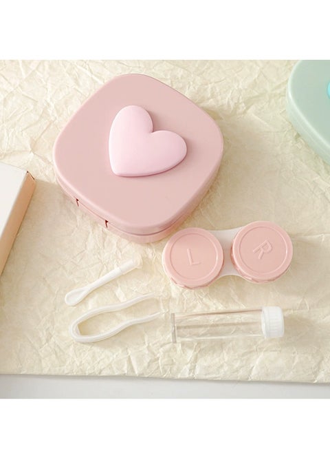 3D Heart Design Contact Lens Cases, Macaroon Color Travel Lens Case Kit with Mirror Bottle Tweezers (Pink)