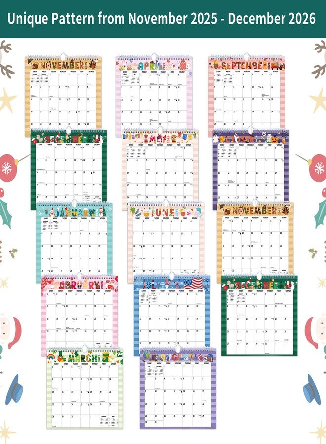 windrio 2026 Wall Calendar, Hanging Spiral Calendar Calendar Wall Paper from November 2025 - December 2026 Thick 11"X8.5", Spiral Bound, Blocks for Easy Planning, Fridge Desk Colorful Monthly Doodle Designs - Image 4