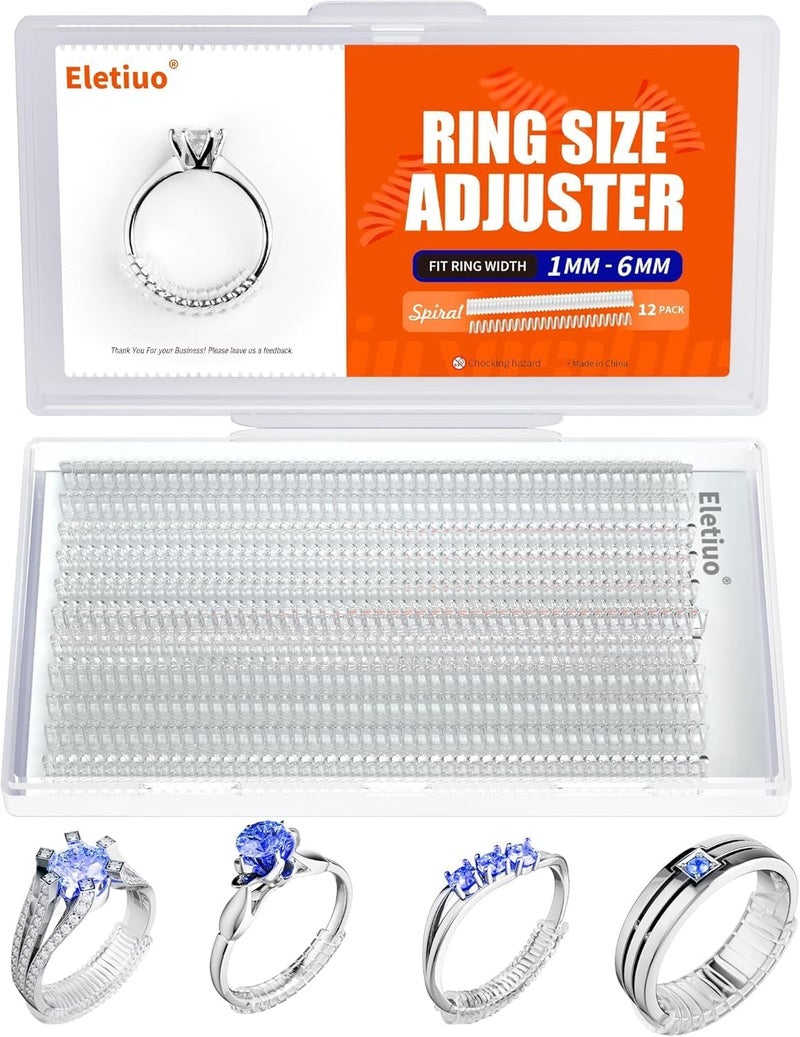 ELETIUO Ring Size Adjuster for Loose Rings,12 Pack-4 Sizes Invisible Transparent Silicone Guards Clip Jewelry Fitter Resizer,Fit Almost Any Ring for Women and Men - Image 1