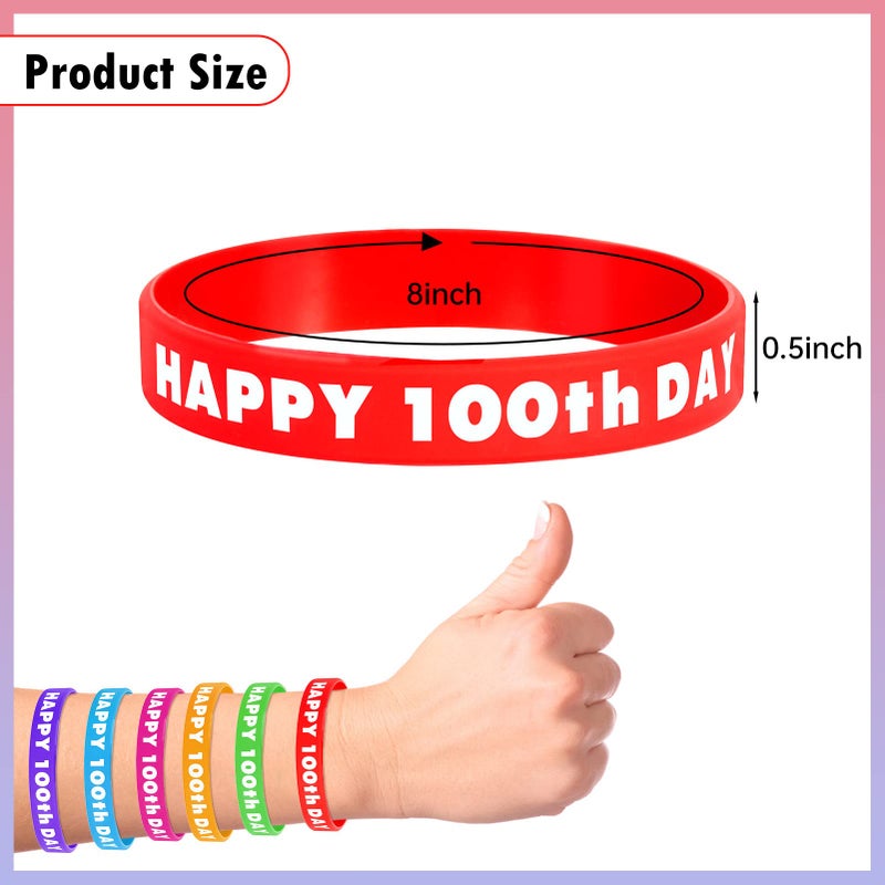 YUNVI 60Pcs 100th Day of School Silicone Bracelets Wristbands, Colorful Happy 100th Day of School Bracelets for Kids Students Children School Party Decoration, 6 Colors - Image 2