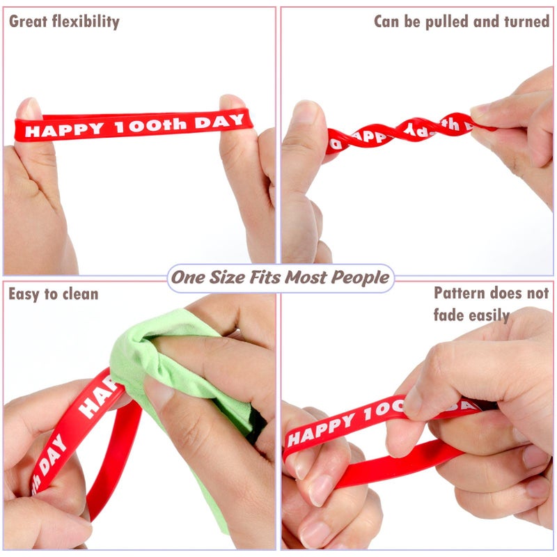 YUNVI 60Pcs 100th Day of School Silicone Bracelets Wristbands, Colorful Happy 100th Day of School Bracelets for Kids Students Children School Party Decoration, 6 Colors - Image 3