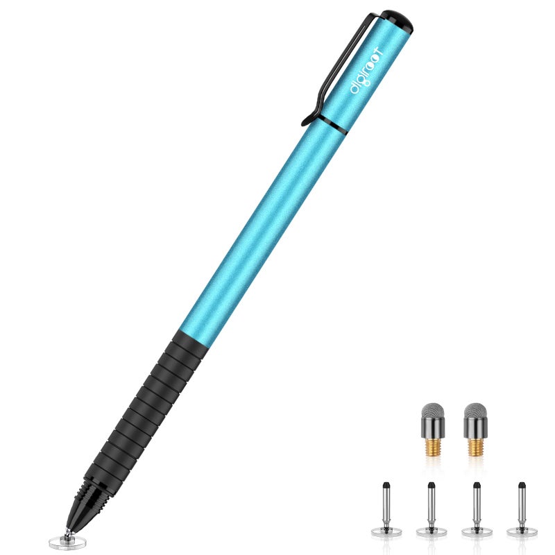 Digiroot Universal Stylus,[2-in-1] Disc Stylus Pens for All Touch Screens Cell Phones, iPad, Tablets, Laptops with 6 Replacement Tips(4 Discs, 2 Fiber Tips Included) - (Blue) - Image 1