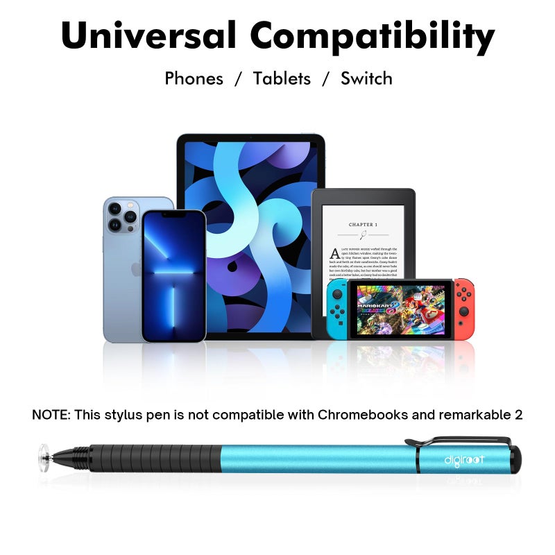 Digiroot Universal Stylus,[2-in-1] Disc Stylus Pens for All Touch Screens Cell Phones, iPad, Tablets, Laptops with 6 Replacement Tips(4 Discs, 2 Fiber Tips Included) - (Blue) - Image 2