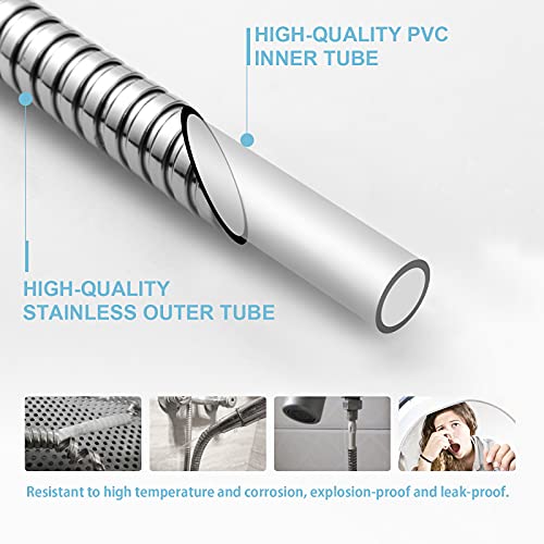 OFFO Shower Hose, Kink Free Stainless Steel Shower Hose Attachment Electroplating Handheld Shower Head Hose Flex Hoses Extension with Brass Insert & Nut for Pet Bathing Cleaning 60 in, Chrome - Image 4