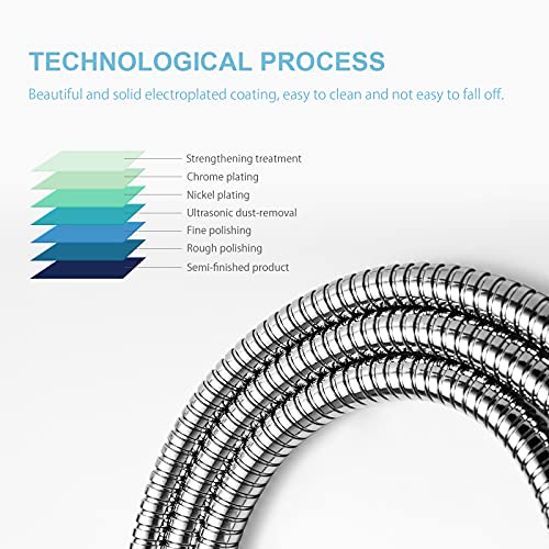 OFFO Shower Hose, Kink Free Stainless Steel Shower Hose Attachment Electroplating Handheld Shower Head Hose Flex Hoses Extension with Brass Insert & Nut for Pet Bathing Cleaning 60 in, Chrome - Image 5