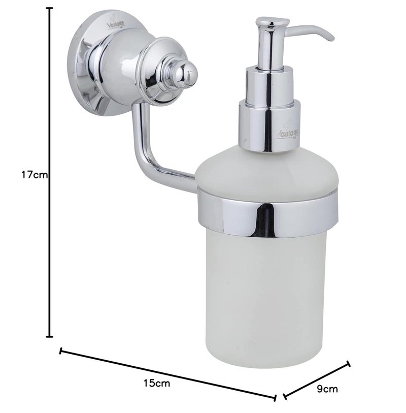 Vantage Vantage VAR-1013 Frosted Toughened Glass Liquid Soap Dispenser 100% Brass Chrome Finish Wall Mounted Design Pump Refillable Shampoo Hand Wash Sanitizer Oil Lotion Essential for Bathroom & Kitchen - Image 4