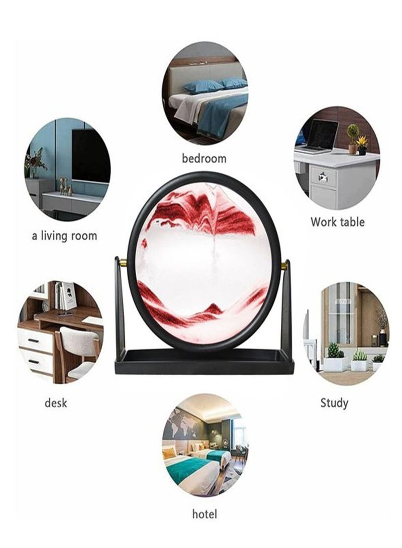 Inder 8" Desktop Moving Flowing Sand Art Picture Frame Hourglass Dynamic 3D Motion Deep Sea Sandscapes Landscapes Glass Painting For Home Office Decoration(Red) - Image 2