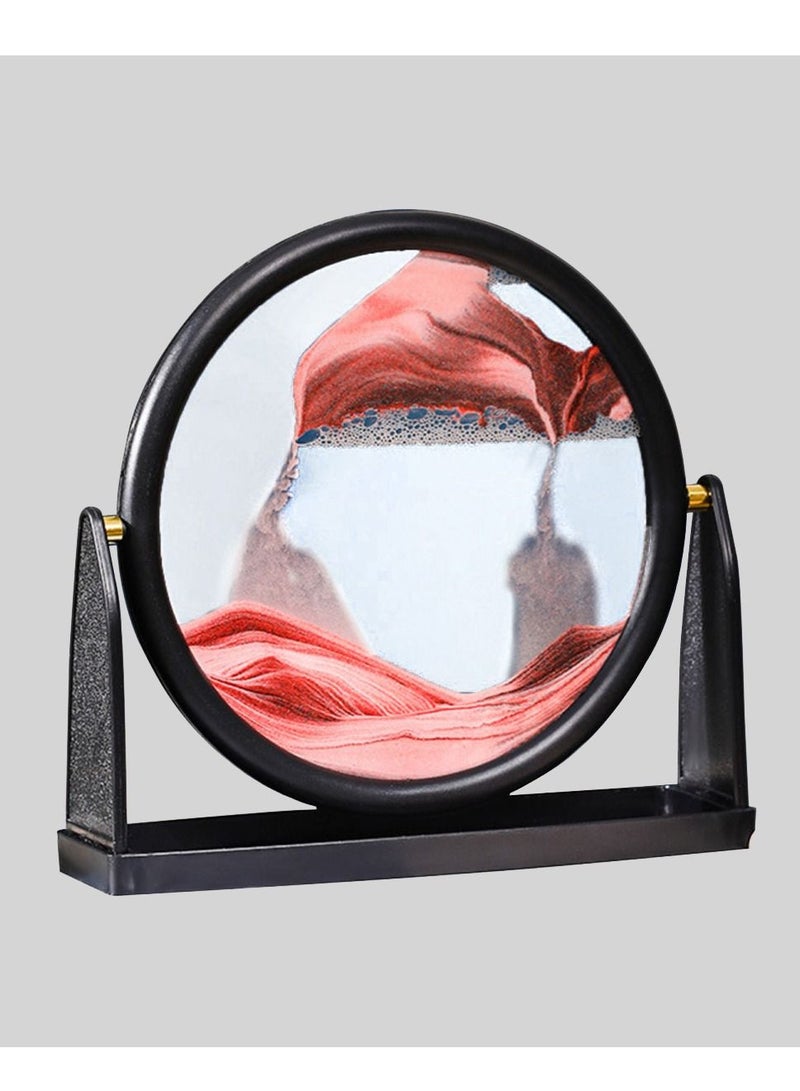 Inder 8" Desktop Moving Flowing Sand Art Picture Frame Hourglass Dynamic 3D Motion Deep Sea Sandscapes Landscapes Glass Painting For Home Office Decoration(Red) - Image 1