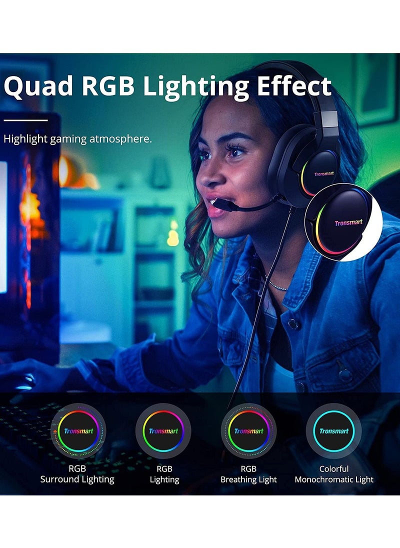 Tronsmart Tronsmart Sparkle PC Gaming Headset USB PS4 Surround Sound 7.1 for Gaming Microphone Noise Cancelling LED Lights/Mute Control/Soft Pads Micro Gaming Headset for Nintendo Switch, Playstation 4, iMac  - Image 4