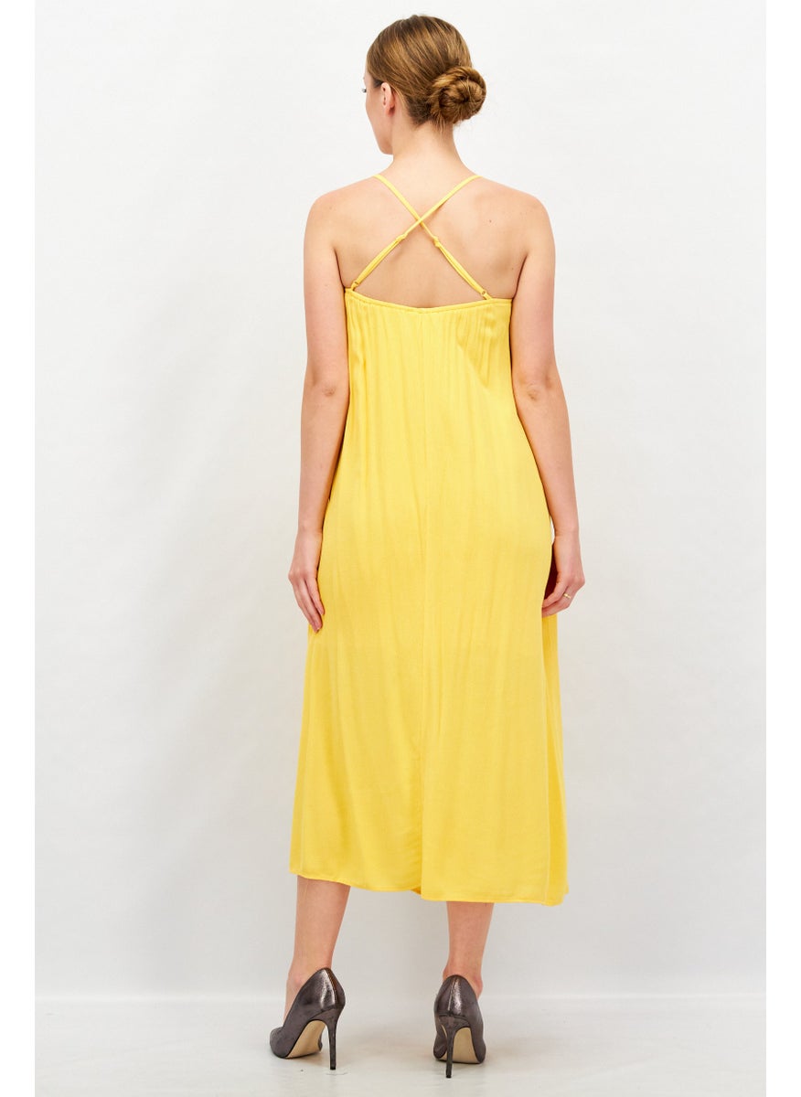 HYFVE - Women Sleeveless Plain Maxi Dress, Yellow - Image 1