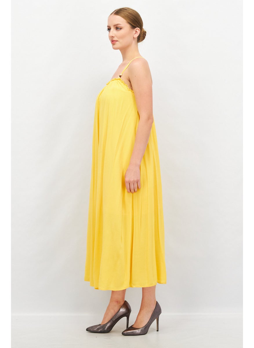 HYFVE - Women Sleeveless Plain Maxi Dress, Yellow - Image 1