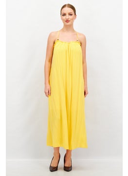Women Sleeveless Plain Maxi Dress, Yellow