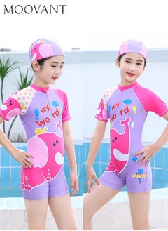 Moovant Girl's One Piece Swimdress, with Swimming Cap, Cute Rash Guard, Kids Swimwear, Sun Protection Bathing Suit, Girl's Beach Clothing Wear  - Image 1