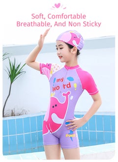 Moovant Girl's One Piece Swimdress, with Swimming Cap, Cute Rash Guard, Kids Swimwear, Sun Protection Bathing Suit, Girl's Beach Clothing Wear  - Image 5